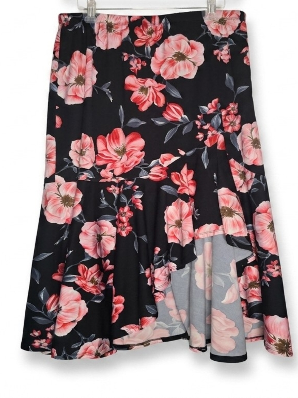 Floral A-Line Skirt in Black with Pink Floral Print